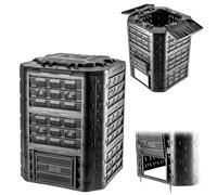 KADAX Composteur modulaire pour déchets de jardin, Composteur de jardin en plastique, noir, 950L