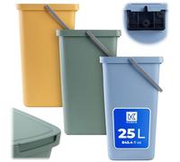 KADAX Conteneur de poubelle 25 l, set de 3, poubelles en plastique avec couvercle et poignées, poubelle pour tri des déchets, poubelle avec couvercle (vert, jaune, bleu)