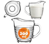 KADAX Crémier en verre, 200 ml, Pot à Lait avec anse, Pot à crème, Pot, saucière, petit Pot pour lait, crème, sauce, café, transparent Pichet à lait (200 ml, bandes)