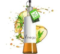 KADAX Distributeur pour Condiments liquides, Flacon en Verre avec éléments en Acier, Distributeur en Verre pour Huile, vinaigre, bidon d'huile, Distributeur d'huile d'olive (Vinaigrette, Blanc)