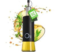 KADAX Distributeur pour Condiments liquides, Flacon en Verre avec éléments en Acier, Distributeur en Verre pour Huile, vinaigre, Vinaigrette, bidon d'huile, Distributeur d'huile d'olive (Huile, Noir)