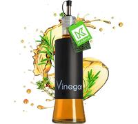 KADAX Distributeur pour Condiments liquides, Flacon en Verre avec éléments en Acier, Distributeur en Verre pour Huile, Vinaigrette, bidon d'huile, Distributeur d'huile d'olive (Vinaigrette, Noir)