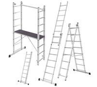 KADAX Echafaudage Aluminium 16 marches | 114x214cm | Plateforme antiderapante | echelle escabeau Pliable Multifonction | jusqu'a 150kg