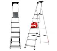 KADAX échelle aluminium " Vulvik ", escabeau pliant, escabeau jusqu'à 125 kg, escabeau pliant avec tablette, 7 marches