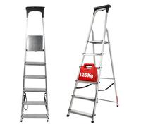 KADAX Échelle aluminium " Vulvik ", escabeau pliant, escabeau jusqu'à 125 kg, escabeau pliant avec tablette, 6 marches