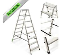 KADAX Échelle Double en Aluminium, Équipée de Marches Antidérapantes et d'une Conception Pliable Facilitant Le Stockage et Le Transport (8 Marches)