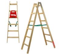 KADAX Échelle double en bois jusqu'à 150 kg, pliable, double marche avec crochet en acier pour peintre, électricien, escabeau ménager (6 échelons)