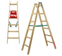 KADAX Échelle en Bois - Jusqu'à 150 kg - Pliable - Double échelle avec Crochet en Acier - Échelle d'électricien - Échelle de ménage (6 marches)