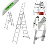 KADAX Échelle Transformable de 3 Plans, Échelle Coulissante en Aluminium, Échelle Double pour Travaux Domestiques et Professionnels (7 Marches)