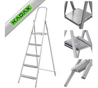 KADAX Échelle Unilatérale en Acier Avec Pieds Antidérapants, Étagère et Larges Marches - Escabeau Pliant Pour Usage Domestique (5 Marches)