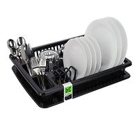 KADAX Égouttoir à Vaisselle en Plastique, Support à Vaisselle avec Panier à Couverts et Bac de Récupération d'eau pour Assiettes, Verres et Couvercles (Anthracite)