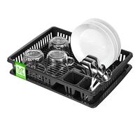 KADAX Égouttoir à Vaisselle en Plastique, Support à Vaisselle avec Panier à Couverts et Bac de Récupération d'eau pour Assiettes, Verres et Couvercles (Anthracite)