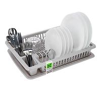 KADAX Égouttoir à Vaisselle en Plastique, Support à Vaisselle avec Panier à Couverts et Bac de Récupération d'eau pour Assiettes, Verres et Couvercles (Gris)
