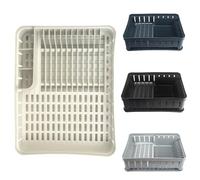 KADAX Égouttoir à vaisselle rectangulaire avec porte-couverts, égouttoir à vaisselle avec bac d'égouttement, égouttoir pour cuisine, blanc