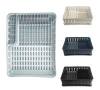 KADAX Égouttoir à vaisselle rectangulaire avec porte-couverts, égouttoir à vaisselle avec bac d'égouttement, égouttoir pour cuisine, gris clair