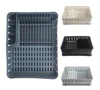 KADAX Égouttoir à vaisselle rectangulaire avec porte-couverts, égouttoir à vaisselle avec bac d'égouttement, égouttoir pour cuisine, gris foncé