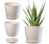 KADAX Élégant pot à fleurs/plantes avec soucoupe Forme ronde et élégante En plastique léger Pour l’intérieur et la maison Cache-pot pour fleurs, plantes Ø 20 cm ivoire