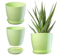KADAX Élégant pot à fleurs/plantes avec soucoupe Forme ronde et élégante En plastique léger Pour l’intérieur et la maison Cache-pot pour fleurs, plantes Ø 18 cm vert clair