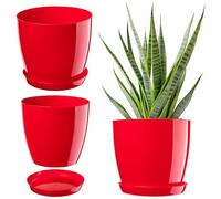 KADAX Élégant Pot à Fleurs/Plantes avec Soucoupe Forme Ronde et élégante en Plastique léger pour l’intérieur et la Maison Cache-Pot pour Fleurs, Plantes Ø 28 cm Rouge
