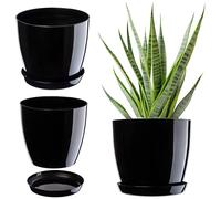 KADAX Élégant Pot à Fleurs/Plantes avec Soucoupe Forme Ronde et élégante en Plastique léger pour l’intérieur et la Maison Cache-Pot pour Fleurs, Plantes Ø 23 cm Noir