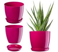 KADAX Élégant pot à fleurs/plantes avec soucoupe Forme ronde et élégante En plastique léger Pour l’intérieur et la maison Cache-pot pour fleurs, plantes Ø 20 cm Amaranrot