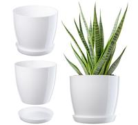 KADAX Élégant pot à fleurs/plantes avec soucoupe Forme ronde et élégante En plastique léger Pour l’intérieur et la maison Cache-pot pour fleurs, plantes Ø 18 cm Blanc.