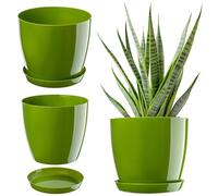 KADAX Élégant pot à fleurs/plantes avec soucoupe Forme ronde et élégante En plastique léger Pour l’intérieur et la maison Cache-pot pour fleurs, plantes Ø 18 cm vert