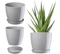 KADAX Élégant Pot à Fleurs/Plantes avec Soucoupe Forme Ronde et élégante en Plastique léger pour l’intérieur et la Maison Cache-Pot pour Fleurs, Plantes Ø 23 cm Gris
