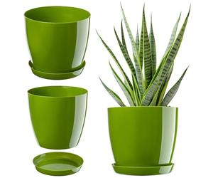 KADAX Élégant Pot à Fleurs/Plantes avec Soucoupe Forme Ronde et élégante en Plastique léger pour l’intérieur et la Maison Cache-Pot pour Fleurs, Plantes Ø 23 cm Vert