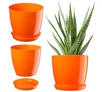 KADAX Élégant Pot de Fleurs, Pot à Plantes avec Soucoupe, Pot de Fleurs Rond, Pot de Fleurs en Plastique, Cache-Pot pour Fleurs, Pot de Fleurs Interieur Ø 12 cm Orange