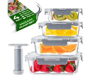 KADAX Ensemble 4 Récipients Sous Vide Verre, Pompe, Gris, Multifonctionnels