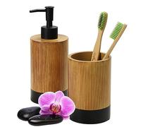KADAX Ensemble de 2 pièces pour salle de bain - Distributeur de savon et gobelet à dents en bois - Accessoires de salle de bain pour toilettes - Ensemble de salle de bain hygiénique pour la maison et