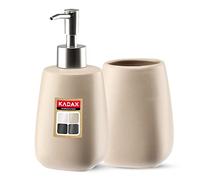 KADAX Ensemble de 2 pièces pour salle de bain en céramique, accessoires de salle de bain, distributeur de savon, récipient de salle de bain, porte-savon et brosse WC (bol et distributeur beige)