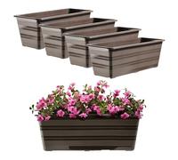 KADAX Ensemble de 4x40 cm Jardinière marron, pot de balcon en plastique, bac à fleurs résistant aux intempéries, pot de fleurs, casier de balustrade pour fleurs
