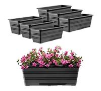 KADAX Ensemble de 6x40 cm Jardinière Anthracite, Pot de balcon en plastique, Résistant aux intempéries, Pot de fleurs, Jardinière pour balustrade pour fleurs