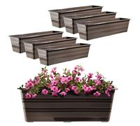 KADAX Ensemble de 6x60 cm Jardinière marron, pot de balcon en plastique, bac à plantes résistant aux intempéries, pot de fleurs, casier de balustrade pour fleurs