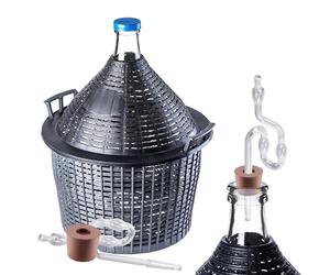 KADAX Ensemble de ballons en verre 54L, ballon de fermentation avec panier en plastique et accessoires de fermentation, bouchon en caoutchouc, tubes de fermentation, ouverture étroite, ballon à vin