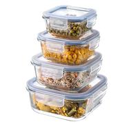 KADAX Ensemble de Boîtes en Verre avec Clips de Fermeture pour Conservation Alimentaire, Récipients avec Couvercles Hermétiques (Carrés, Lot de 4)