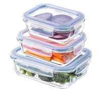 KADAX Ensemble de Boîtes en Verre avec Clips de Fermeture pour Conservation Alimentaire, Récipients avec Couvercles (Rectangulaires, Lot de 3)