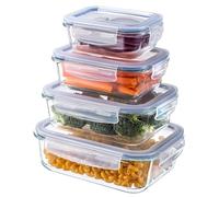 KADAX Ensemble de Boîtes en Verre avec Clips de Fermeture pour Conservation Alimentaire, Récipients avec Couvercles (Rectangulaires, Lot de 4)
