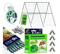 KADAX Ensemble de support pour concombres - 9 x tige de plantation 150 cm, filet à plantes 3 x 1,4 m, 4 x connecteurs de tige de plantation, 30 m de fil de jardin - Treillis pour concombres, treillis