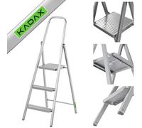 KADAX Escabeau Acier 3 marches Pliable | Pieds antiderapants Etagere | marches Larges | jusqu'a 150kg | Menage Atelier Jardin