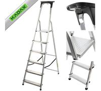 KADAX Escabeau en aluminium, supporte jusqu'à 125 kg, pliable, pour personnes âgées, échelle de sécurité, avec plateau, à 6 marches