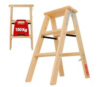 KADAX Escabeau en bois, extensible, 2x3 marches, pliable, double face