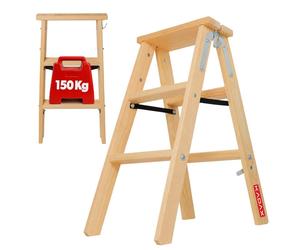 KADAX Escabeau en bois, extensible, 2x3 marches, pliable, double face