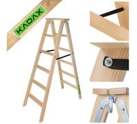 KADAX Escabeau en bois, extensible, 2x6 marches, pliable, double face