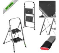 KADAX Escabeau pliant en acier à 2 marches avec marches antidérapantes, charge maximale 150 kg, pliable avec main courante