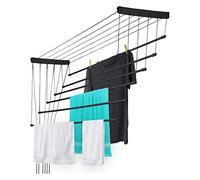 KADAX Etendoir a Linge au Plafond avec Tiges en Acier, Pratique Systeme de Sechage Suspended pour Maximiser l'espace Interieur (Noir, 6 x 100 cm)
