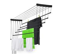 KADAX Etendoir a Linge au Plafond avec Tiges en Acier, Pratique Systeme de Sechage (Noir, 6 x 130 cm)