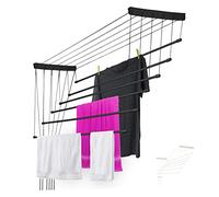 KADAX Etendoir a Linge au Plafond avec Tiges en Acier, Pratique Systeme de Sechage Suspended pour Maximiser l'espace Interieur (Noir, 6 x 140 cm)